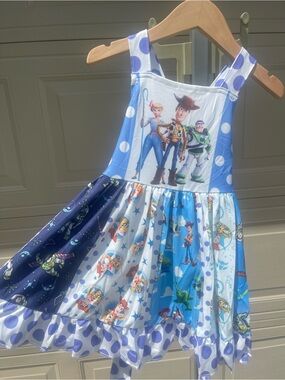 Toy Story New Girls' Blue Patchwork Sundress with Character Panel